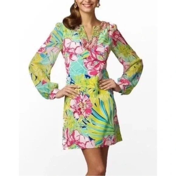 Lilly Pulitzer Floral V-Neck Long-Sleeve Mini Dress - Multi - Picture 6 of 7
